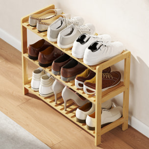 Zapatero de 3 Niveles, Estantería de Zapatos de Bambú, para 9 Pares de Zapatos, para Entrada, Pasillo, Dormitorio, 70x26x57,5 cm, Natural