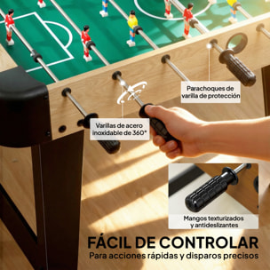 Futbolín para Niños de Madera, Mesa de Futbolín con 2 Marcadores, 8 Asas, 22 Jugadores, 8 Barras y 2 Bolas, Regalo para Adultos, Familias, Fiestas, 92x75x71 cm, Natural