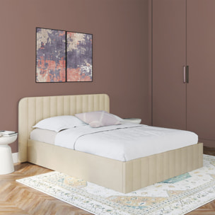 Lit coffre Valentina avec sommier et tête de lit - Velours beige