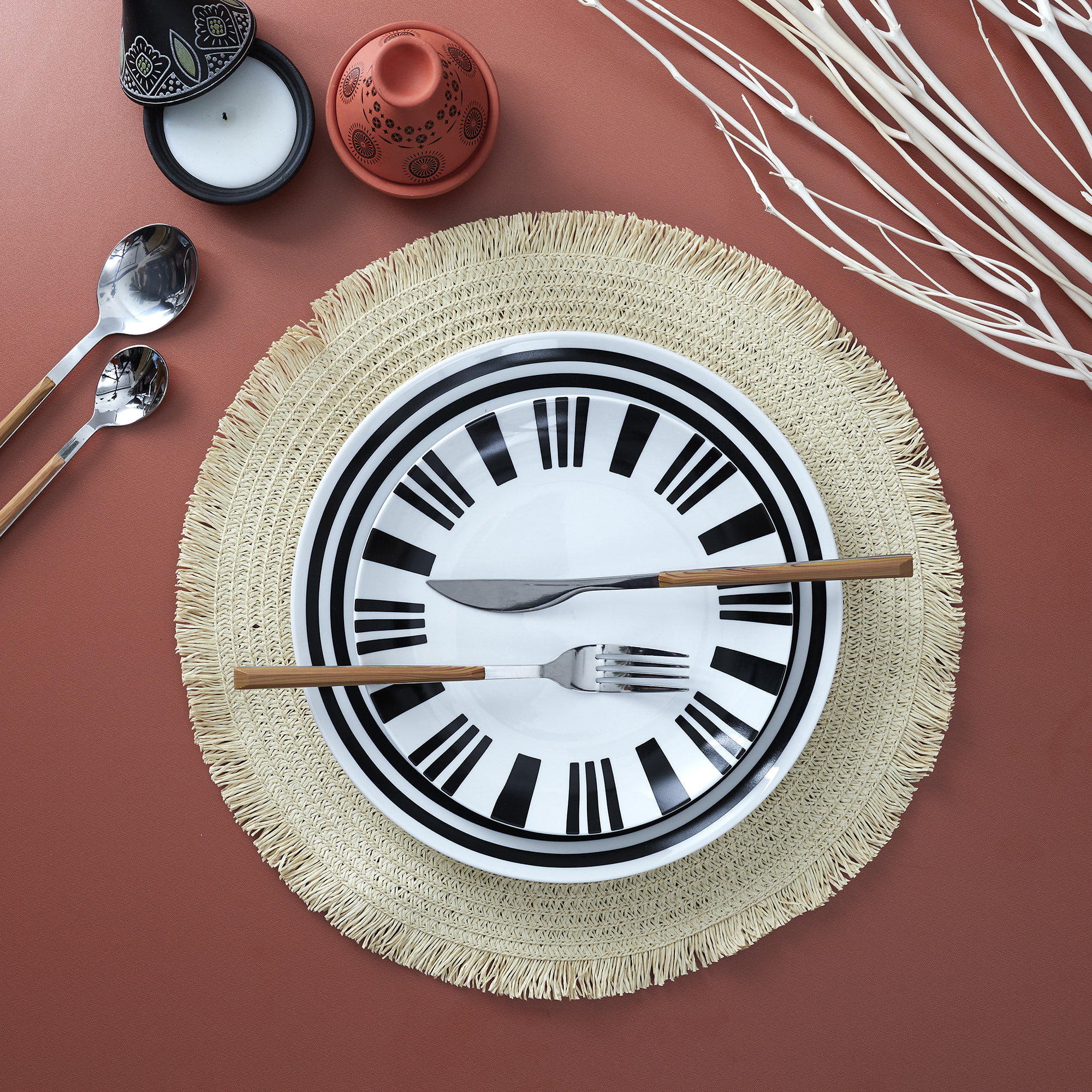 Set de Table - HOME DECO FACTORY - Rond - Frange - Beige
