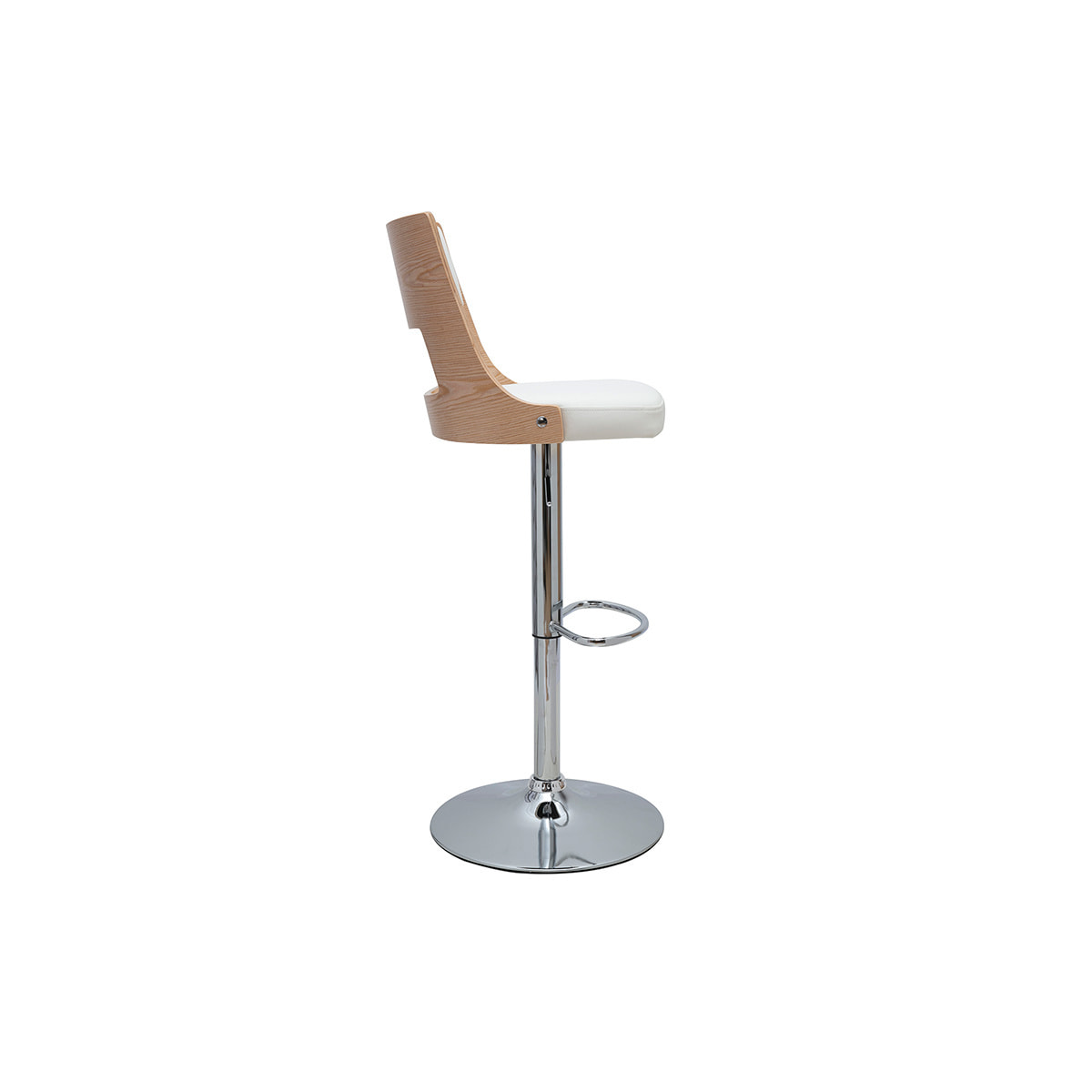 Tabouret de bar réglable pivotants 360° blanc et bois clair GARBO