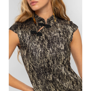 Vestido quipao midi con cierre de alamares de mujer