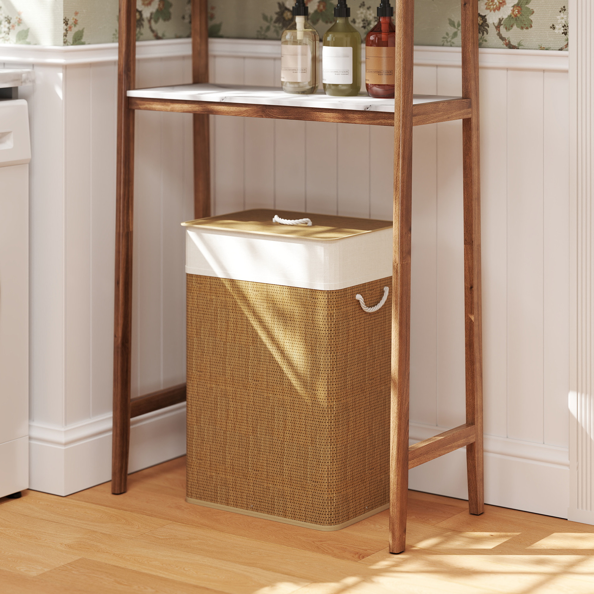 Cesto de Ropa Sucia con Tapa 72L Cesta Colada de Bambú con Bolsa Interior Extraíble y Asas para Lavandería Dormitorio 40x30x60 cm Marrón