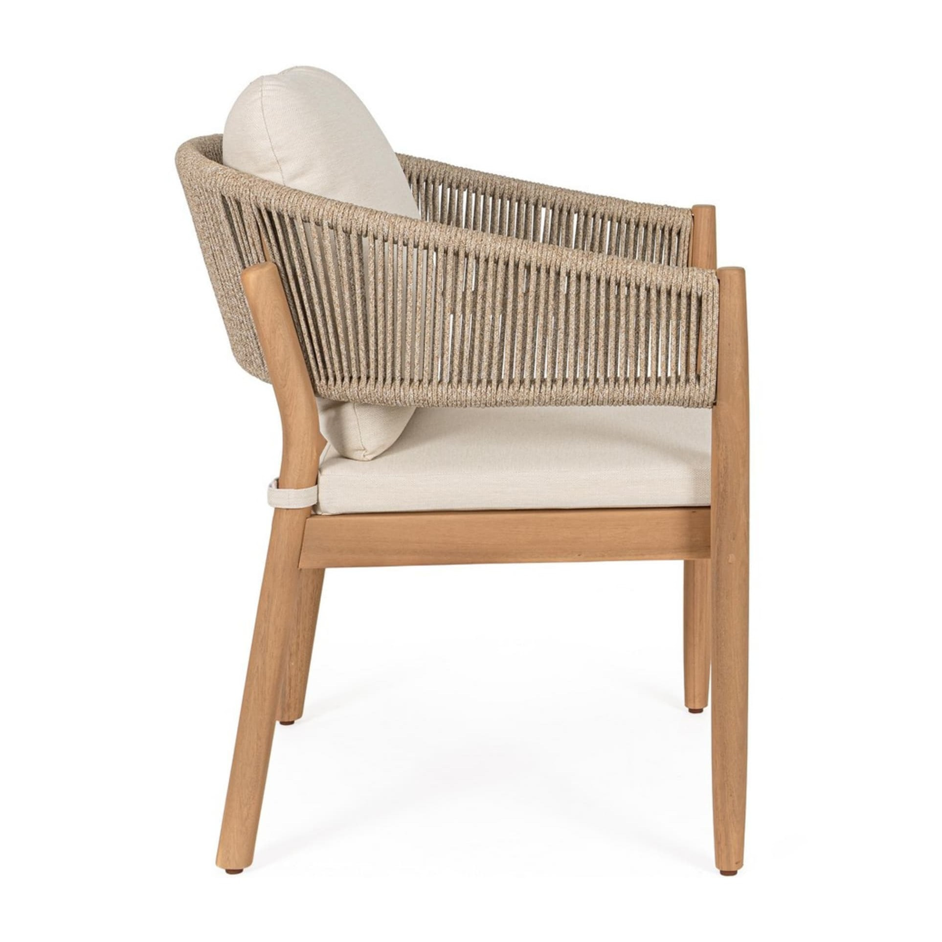Set di 2 sedie con braccioli SIVIGLIA in legno di acacia, corda e tessuto beige