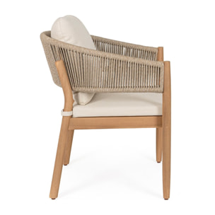 Set di 2 sedie con braccioli SIVIGLIA in legno di acacia, corda e tessuto beige