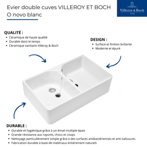 Evier 2 bacs blanc O Novo 22 x 79,5 x 51 cm avec trop-plein