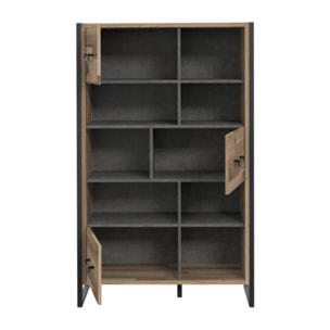 Bibliothèque bois effet et métal noir 3 portes 7 niches - BUDDY