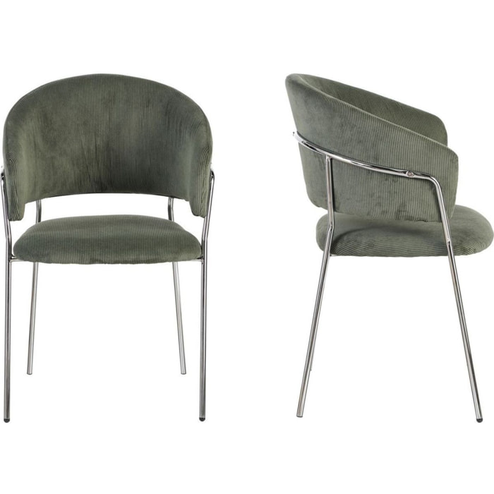 Lot de 2 chaises en velours côtelé, piètement chromé - ISYA