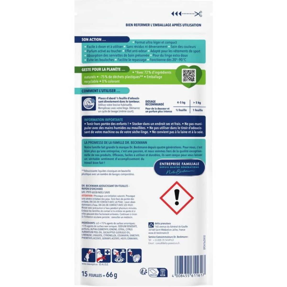 Adoucissant DR BECKMANN Feuilles Magiques - Adoucissant en Feuilles - Rayon d'Orchidée x30 lavages