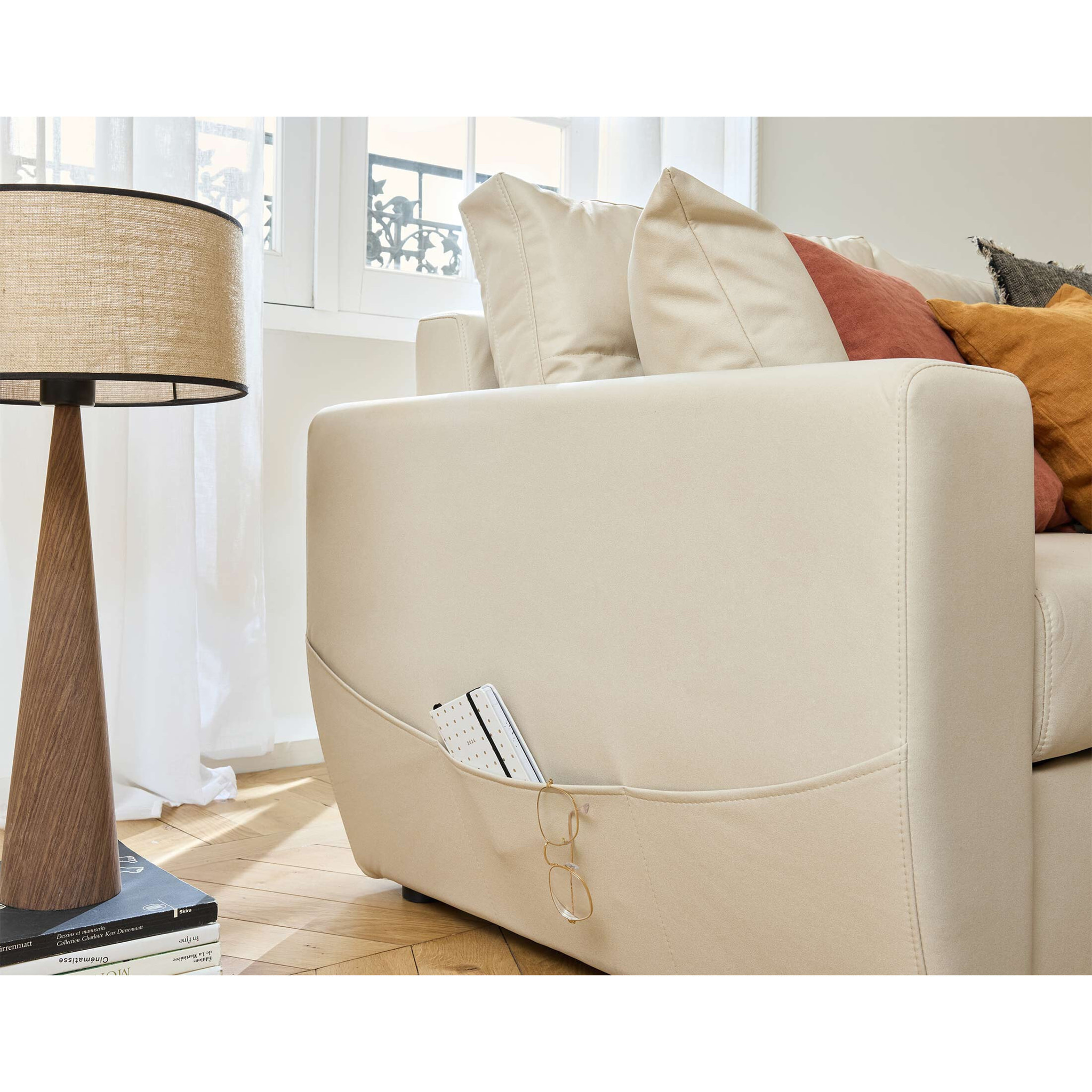 Astoria - canapé d'angle réversible 4 places - convertible avec coffre - en simili - Beige