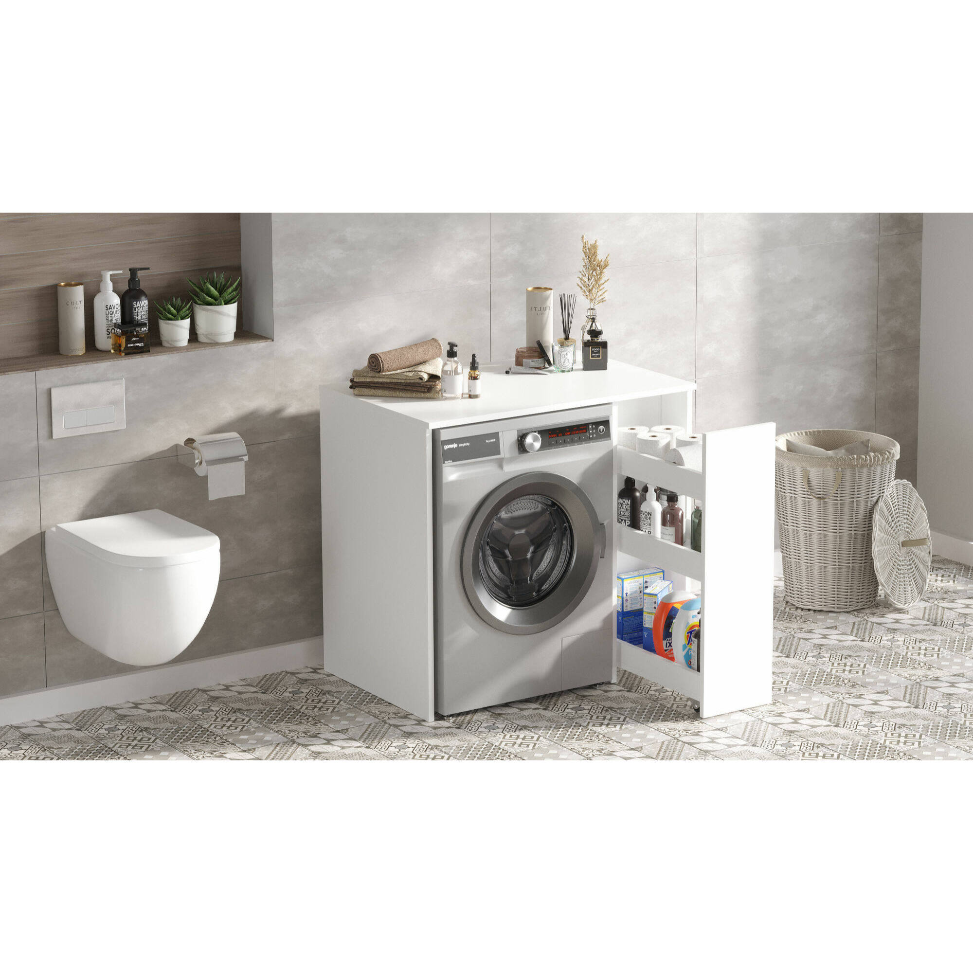 Mobile sottolavabo emile, Mobiletto da bagno, Contenitore porta lavabo, Armadio per lavandino, 94x60 h88 cm, Bianco