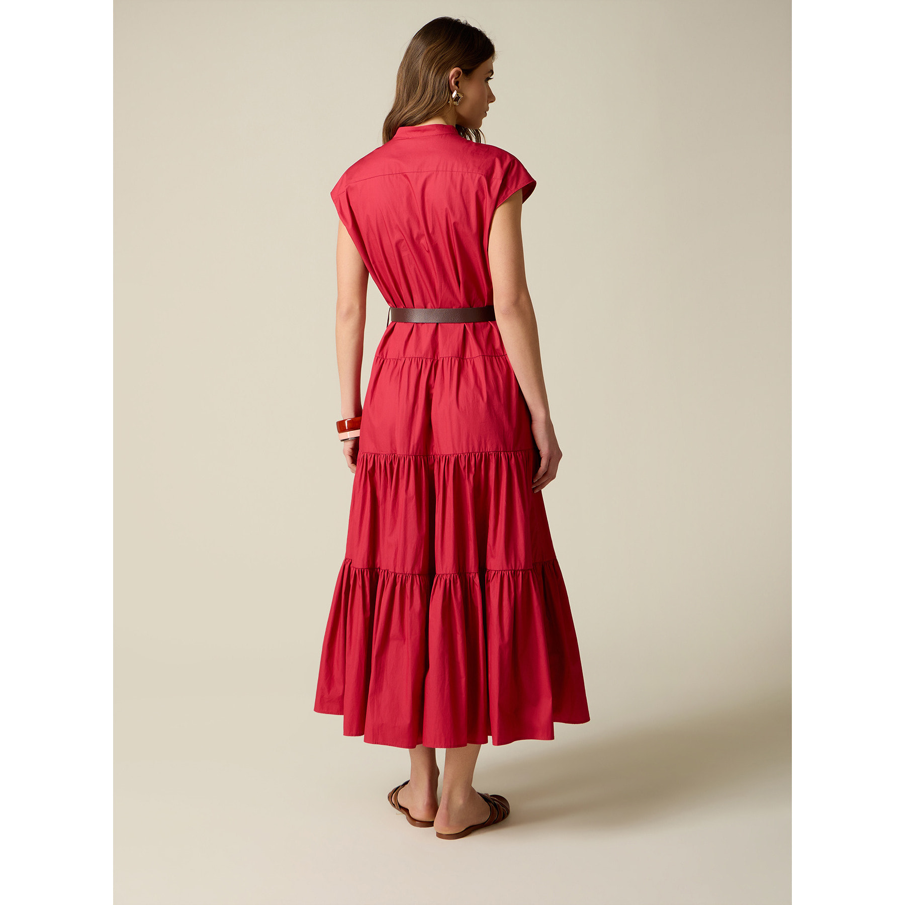 Oltre - Vestido camisero en popelín con cinturón - Rojo