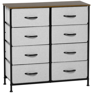 Commode meuble de rangement 8 tiroirs pliables châssis acier noir plateau aspect bois non tissé gris