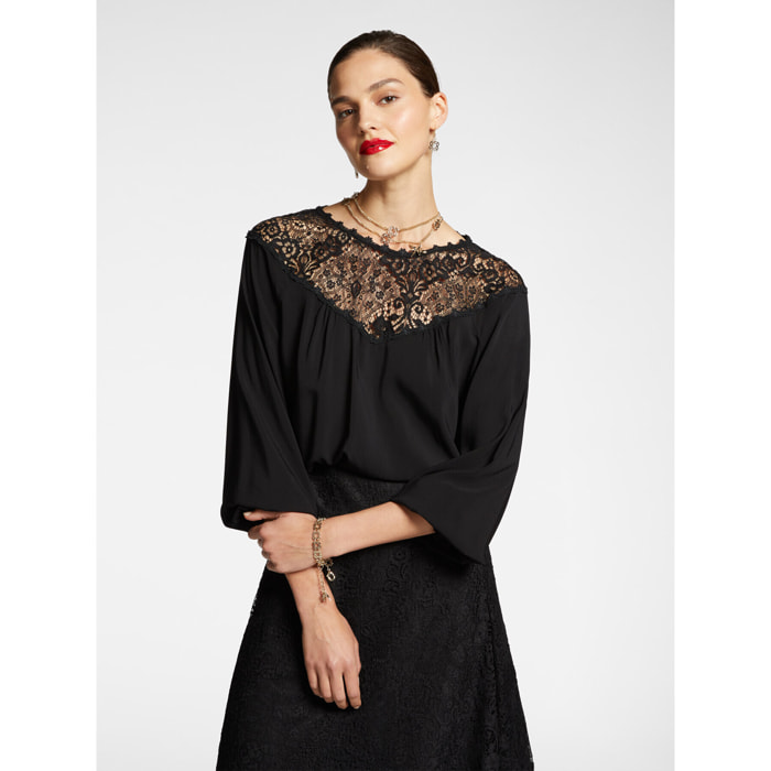 Elena Mirò - Blusa elegante con pizzo - Nero