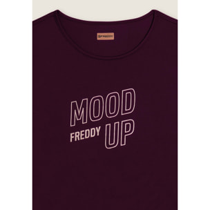 T-shirt cropped con maniche ampie e stampa Mood Up