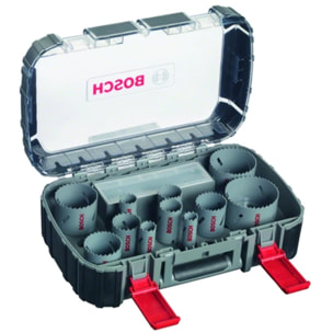 Coffret Progressor 14 pièces BOSCH 11 scies-trépans, 1 adaptateur Q-Lock, 3 adaptateurs de transition, 2 forets de centrage HSS - 2608580888