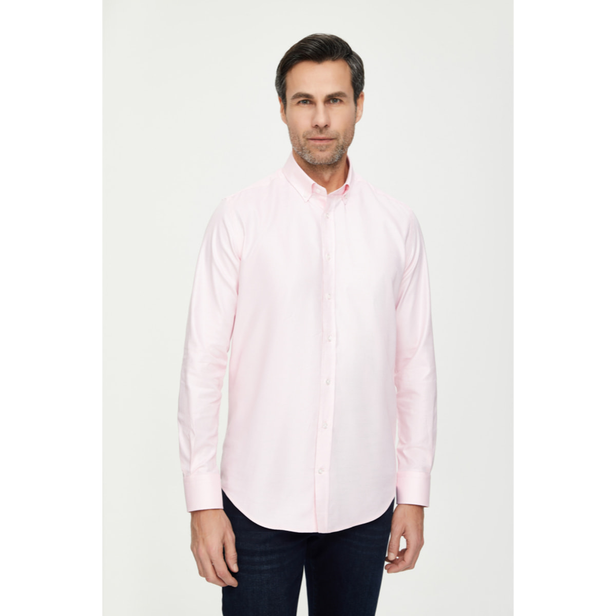 Camicia Uomo 1 Bottone Button Down Slim Oxford Unito Rosa