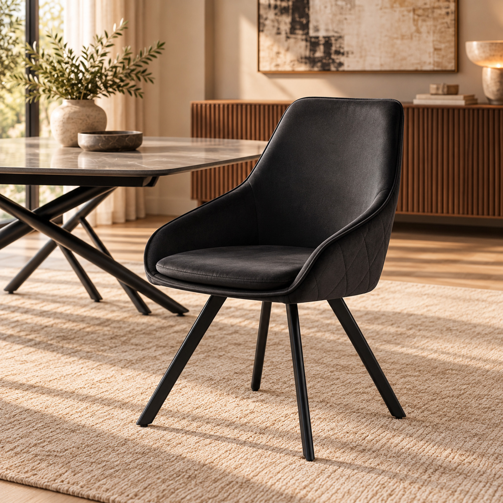 Set di 2 sedie TOLEDO in tessuto effetto velluto nero e gambe nere