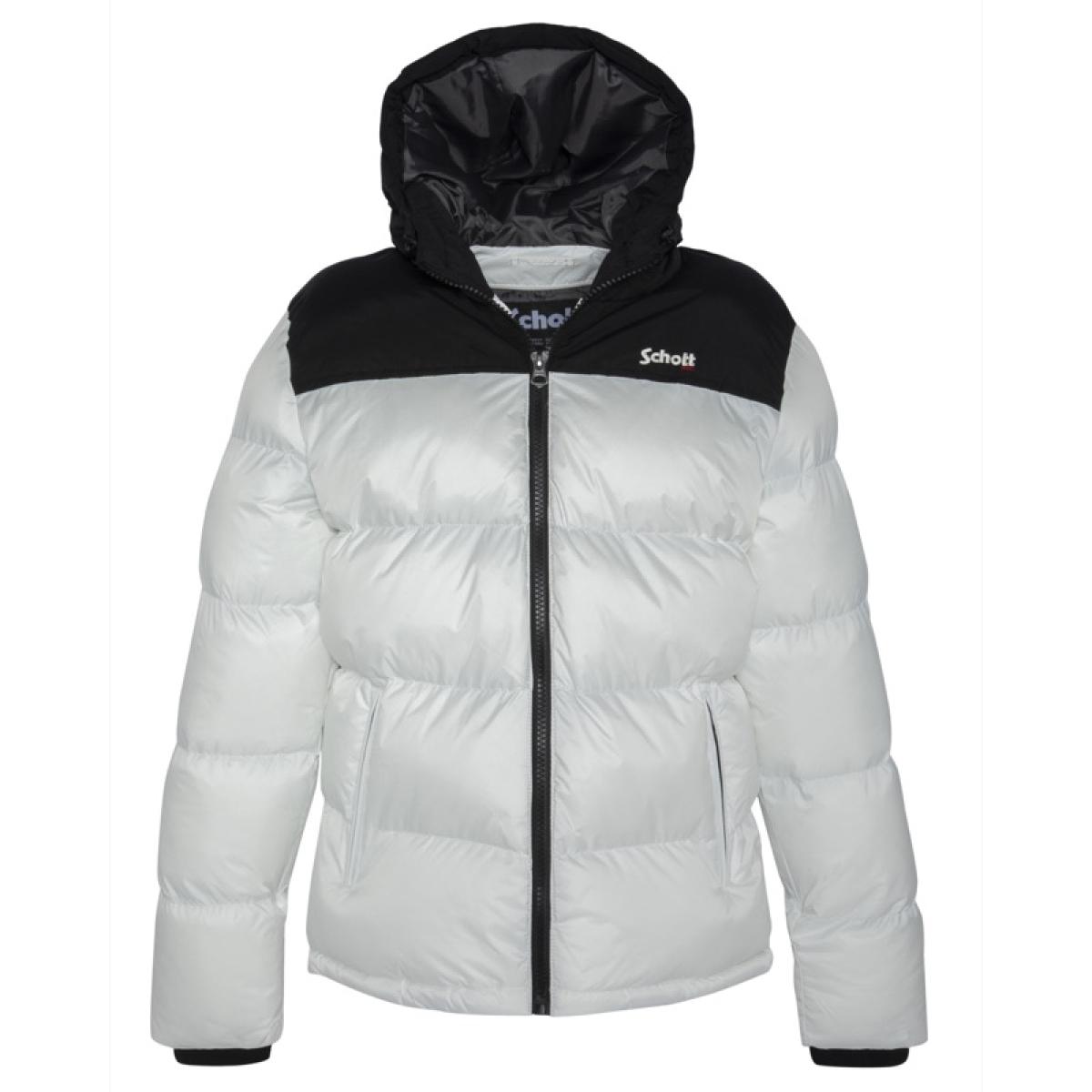 UTAH2 PADDED HOODED JACKET WITH YOKES & SCHOTT NYC CHEST EMBROIDERY BODY = 100% NYLON / YOKES = 60% COTTON 40% NYLON Bianco