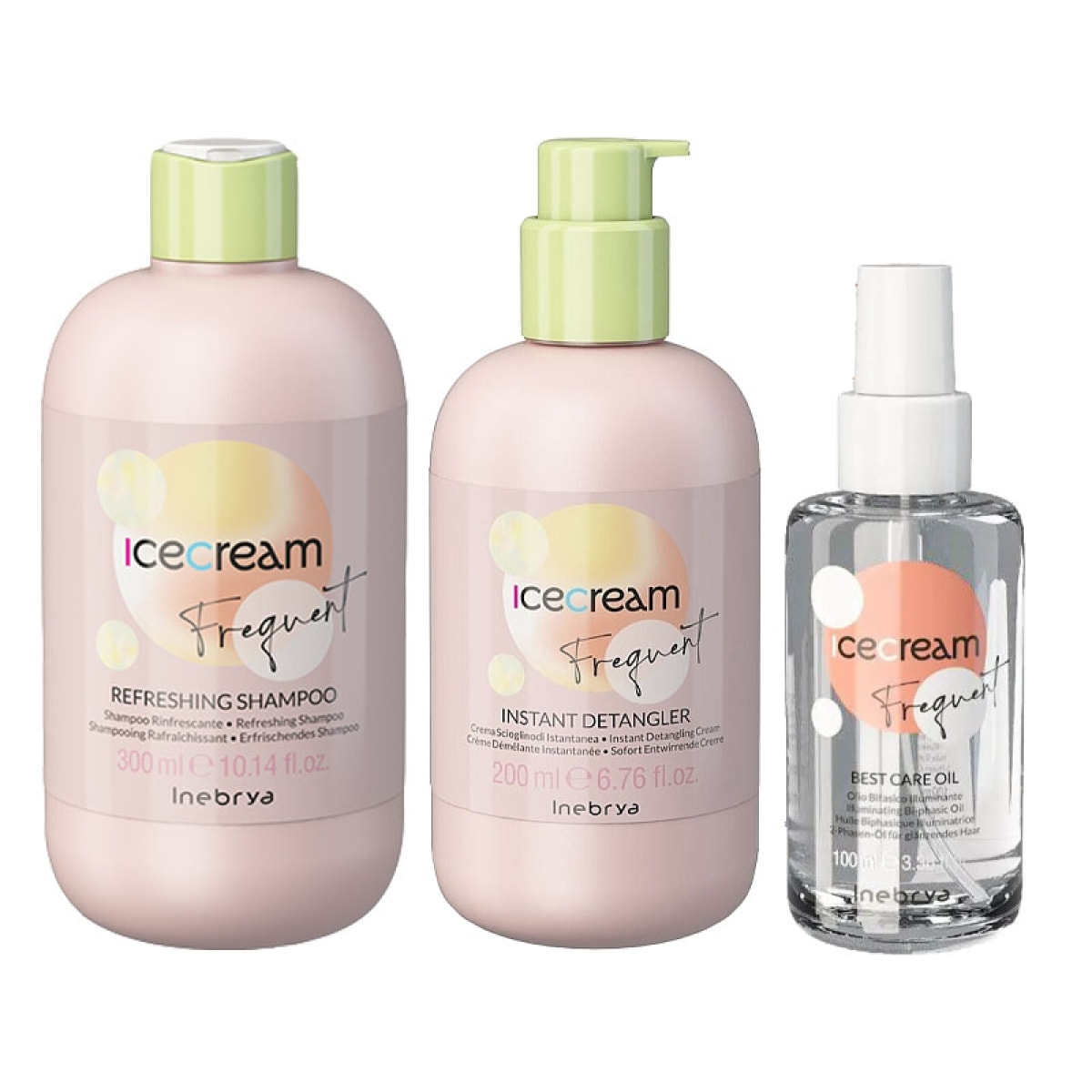 INEBRYA Kit Ice Cream Frequent Shampoo 300ml + Istant Detangler 200ml + Oil 100ml