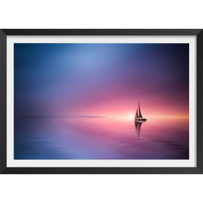 Poster navigation sous le sunset Affiche + cadre en bois - Noir