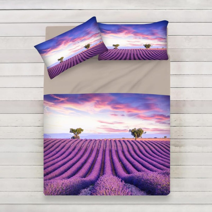 INTRECCI Completo Lenzuola Singolo in Cotone, Stampa Alta Qualità, Lenzuolo Sotto + Lenzuolo Sopra + 1 Federa, Comfort, Morbidezza, per Pelli Sensibili, non Stringe in Lavatrice. Fantasia: Provence
