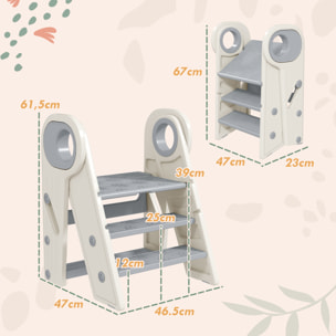 Taburete para Niños Plegable Torre de Aprendizaje Ajustable Escalera para Niños de 18-60 Meses Antideslizante para Baño Cocina Librería Dormitorio Gris y Blanco