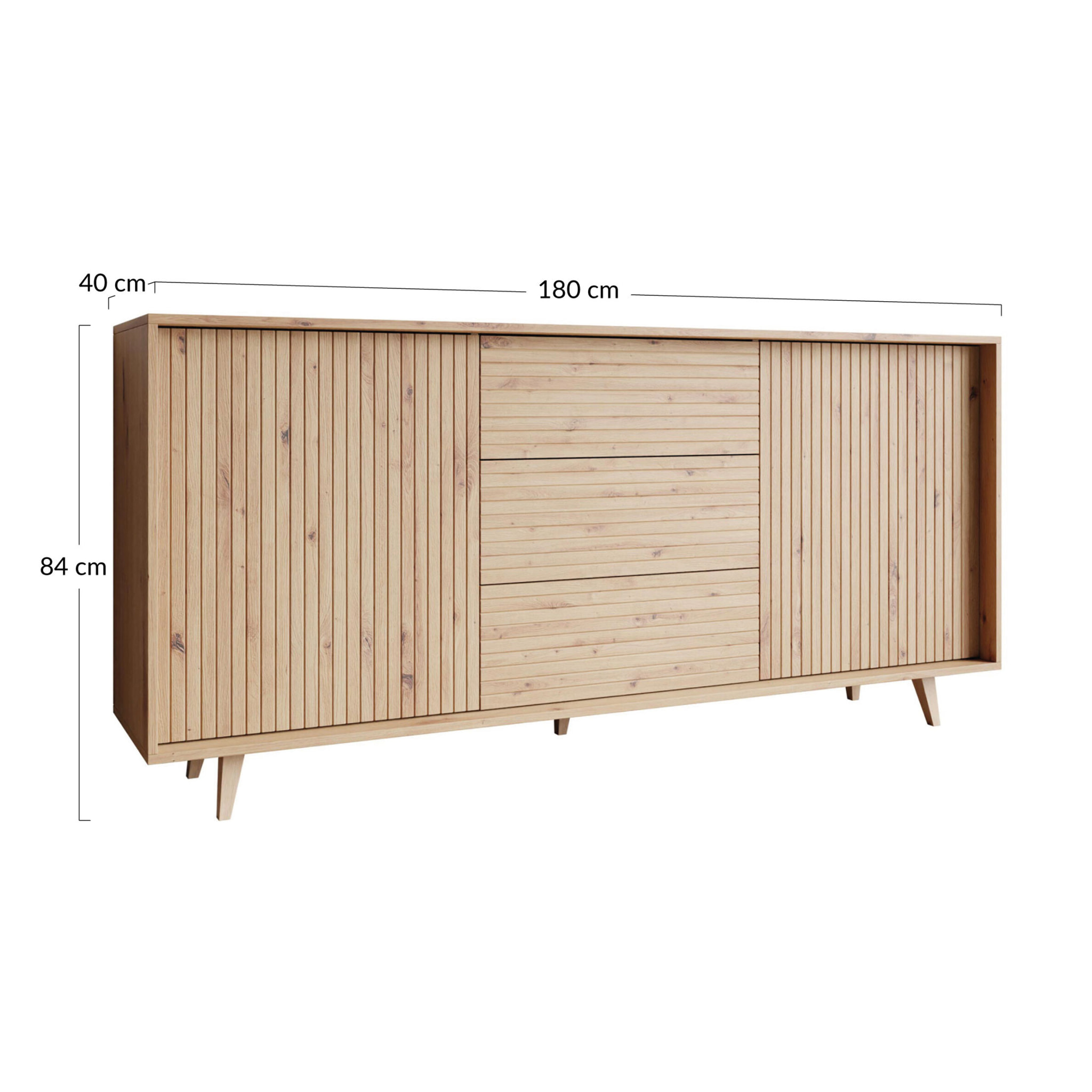 Diego - buffet - effet bois - 3 tiroirs et 2 portes - 180 cm - Bois