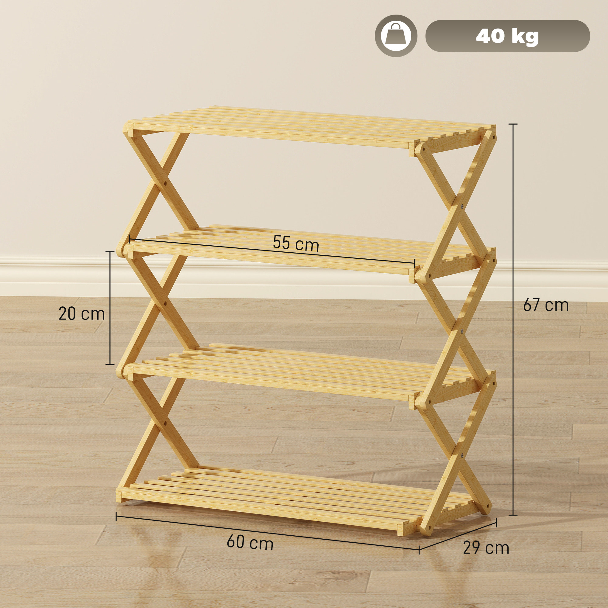 Zapatero Estrecho de Bambú, Zapatero Vertical Plegable de 4 Niveles, Sin Instalación, Estantería para Zapatos para Entrada, Pasillo, Dormitorio, Natural