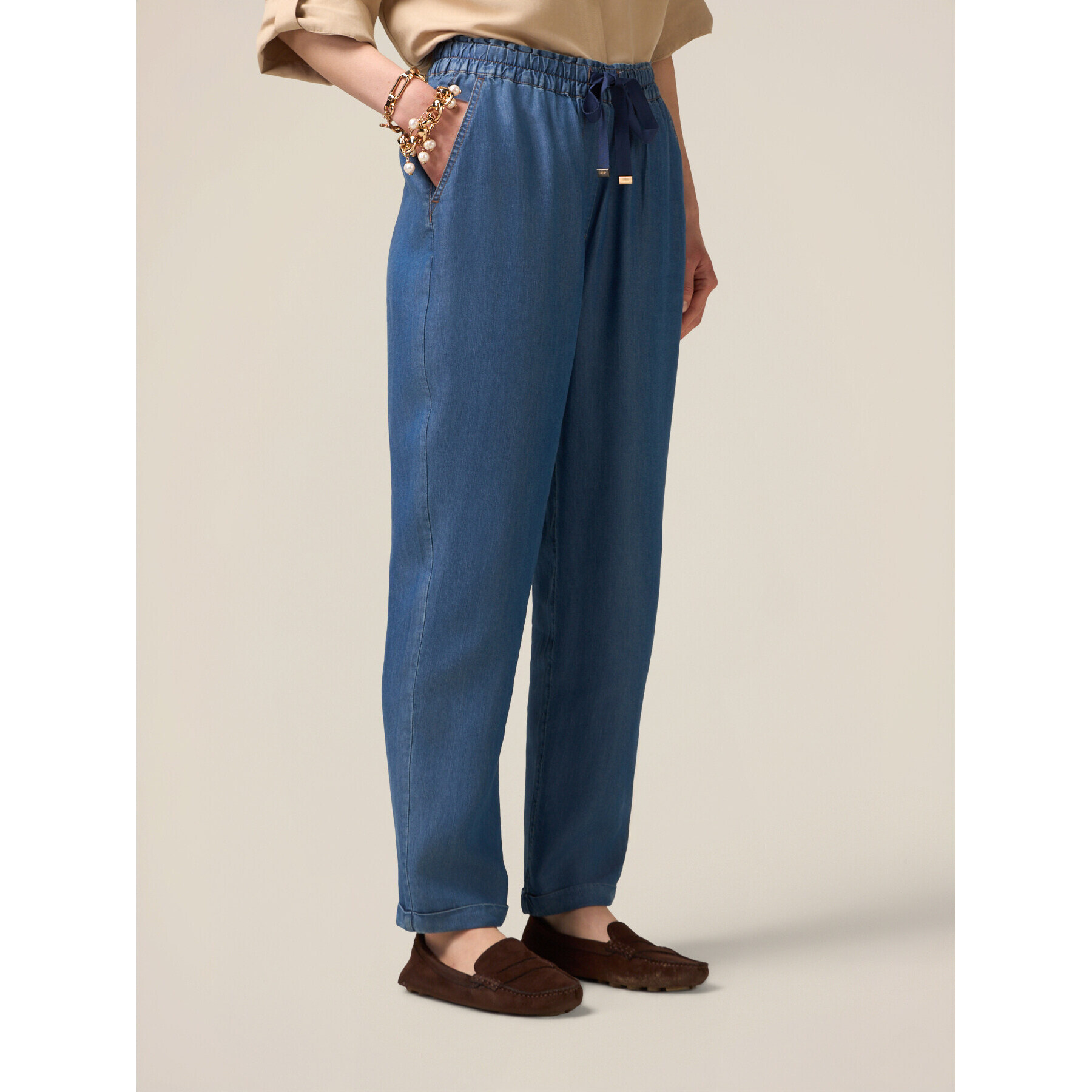 Oltre - Pantalones jogger de tencel - Azul