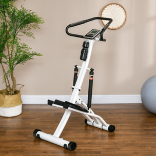 Stepper fitness pliable réglable - stepper avec guidon écran LCD multifonction porte-bouteille 2 roulettes acier blanc