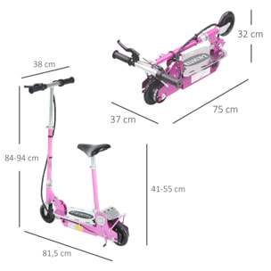 Trottinette électrique 120 W pliable pour enfant de 7 à 12 ans hauteur guidon et selle réglable 10 Km/h max. rose