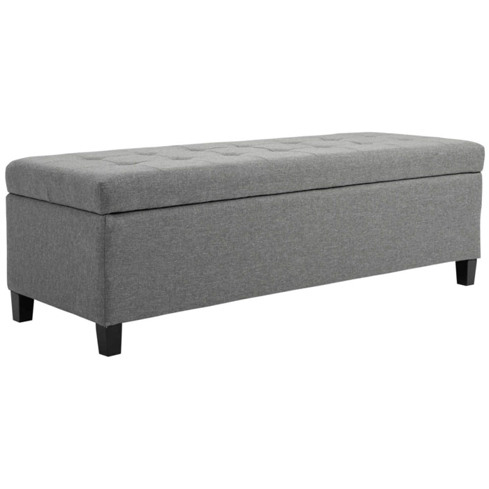 Banco de Almacenamiento Acolchado Puff de Almacenaje Taburete Tapizado en Lino con Tapa Abatible para Salón Entrada Dormitorio Carga 120 kg 125x49x41,5 cm Gris