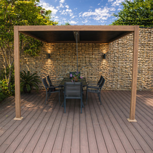 Pergola bioclimatique 4x3m adossée effet bois PANAGIA