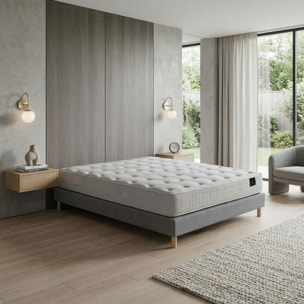 Ensemble matelas ressorts PULSAR, mémoire de forme, H27 cm, sommier gris