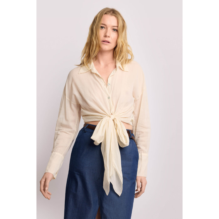 Kocca - Camicia in cotone con nodo Donna, Tinta unita, Colletto di camicia