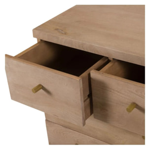 Commode 8 tiroirs en bois de manguier et pieds en métal doré - Bran