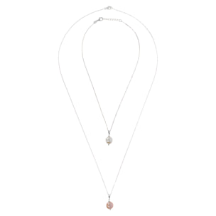 PERLAVIVA - Set di Due Collane in Argento 925 placcato Oro Bianco 18kt con Perla Ming Bianca e Rosa d'Acqua Dolce Ø12/13 mm