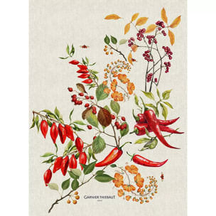Torchon lin & coton lavé 190 g/m² imprimé multicolore Piments doux epices