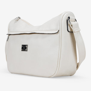 Bolso bandolera beige con bolsillo frontal y logo