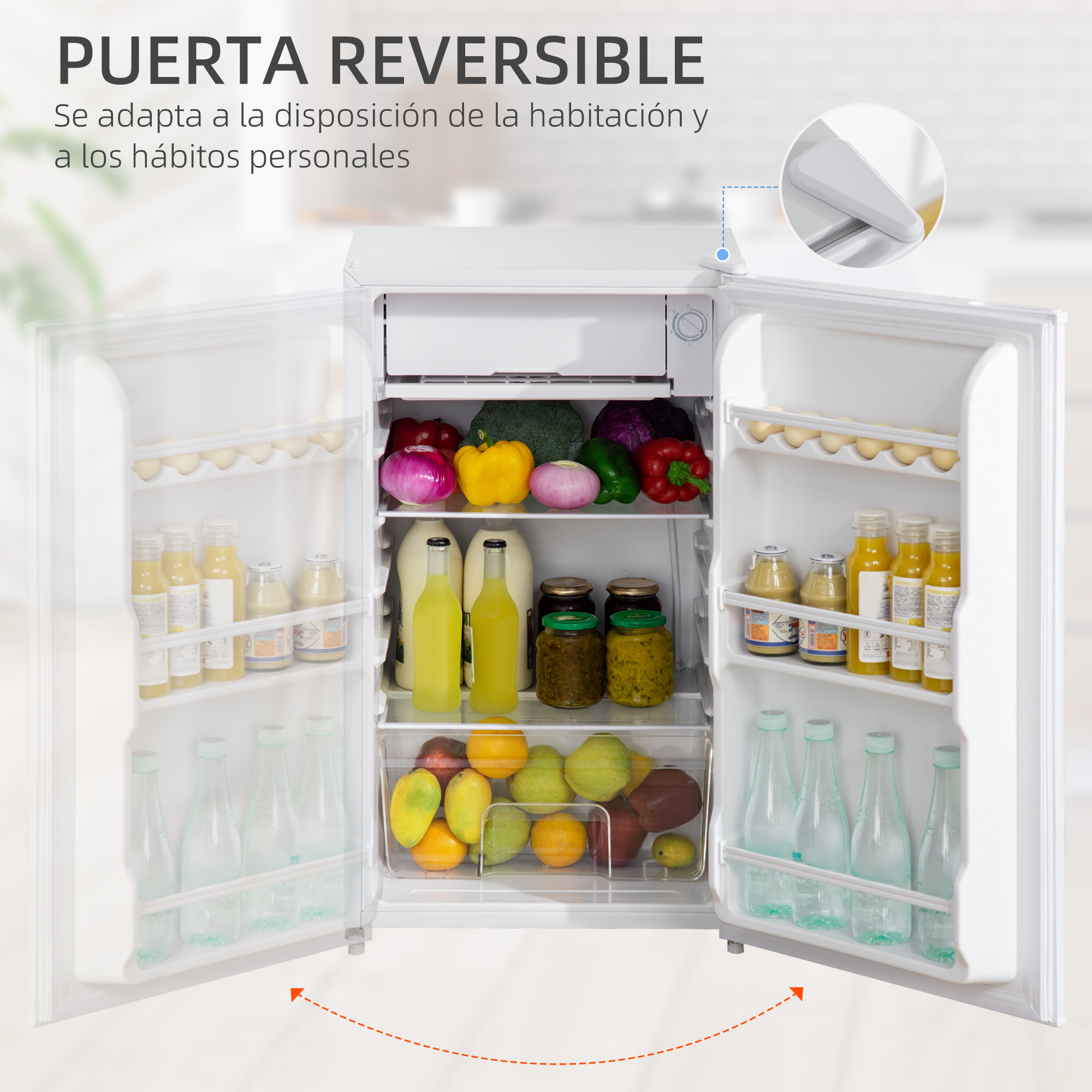 Nevera Pequeña 91 L con Congelador, Mini Frigorífico Silenciosa, Frigorífico Pequeño Bajo Encimera con Temperatura Regulable 5 Niveles, Puerta Reversible y Estantes Ajustables, Blanco