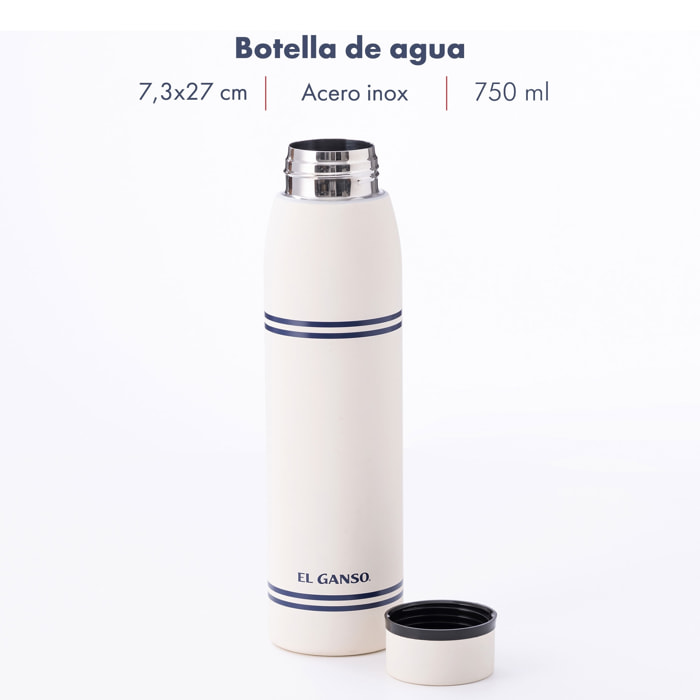 Set de 2 botellas de agua de 750ml en acero inoxidable color blanco + azul el ganso