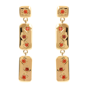 Orecchini Pendenti Étoile Golden con Elementi Rettangolari e Punti Luce in Cubic Zirconia Arancioni