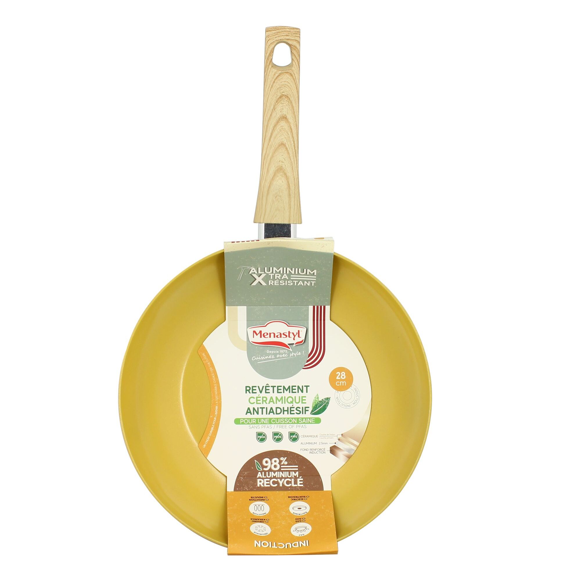 Wok en revêtement céramique 28cm jaune - tous feux COLORAMA