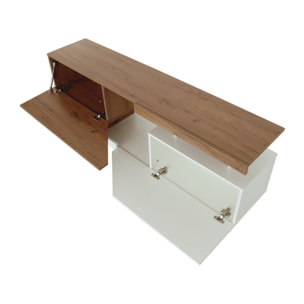Meuble TV "Ceelias" - 160 x 46 x 35 cm - Blanc/Marron Foncé