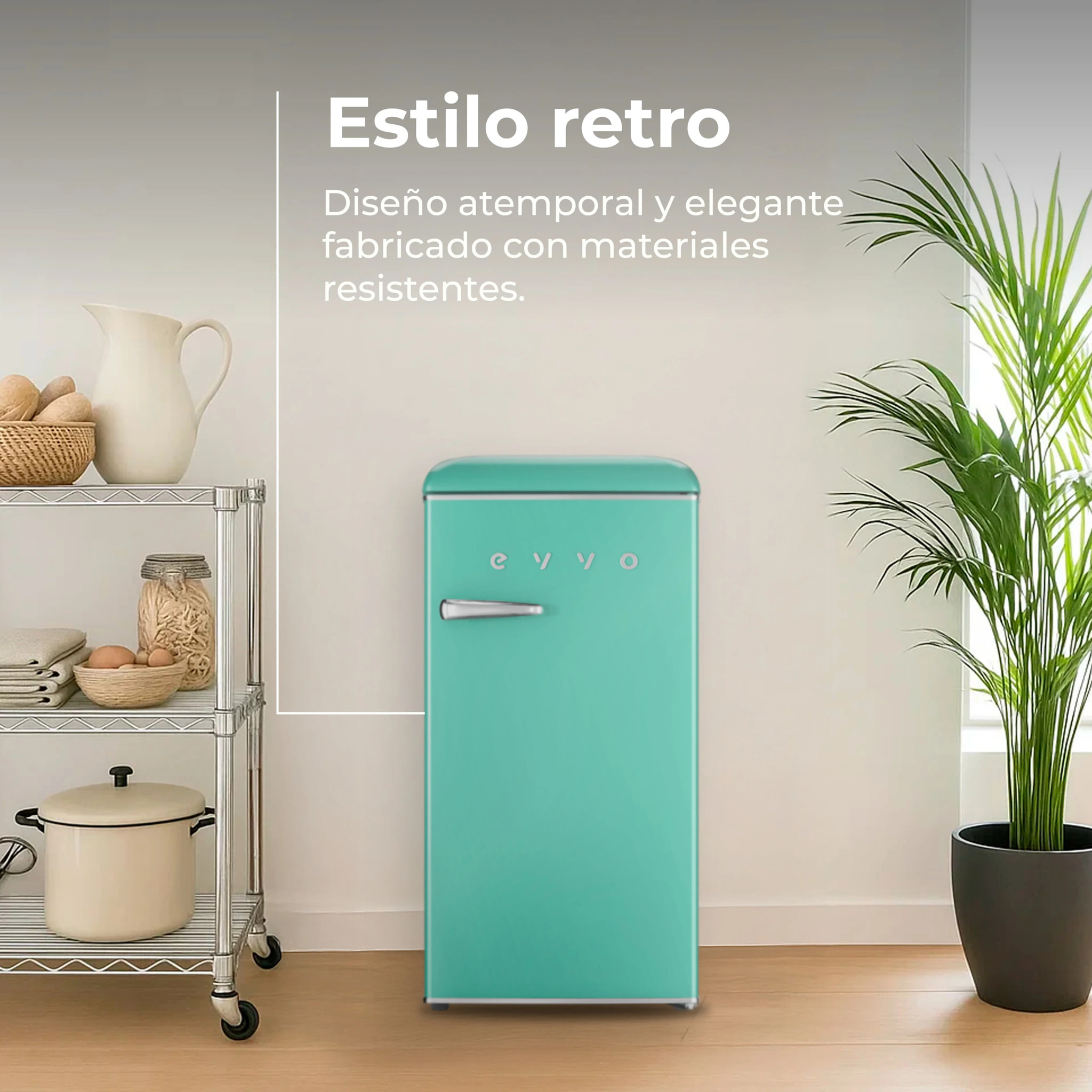 EVVO Frigorífico Mini F26 Retro Verde Aquamarina, 95 l, vintage, bajo consumo, silencioso