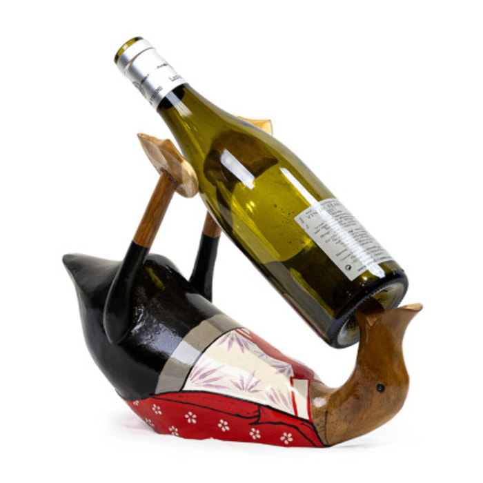 Statue porte-bouteilles L. 30 cm canard en bois de teck - DUCK