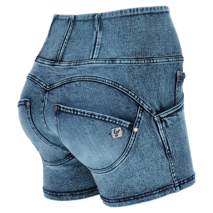 Shorts push up WR.UP® vita alta in denim navetta ecologico marble wash