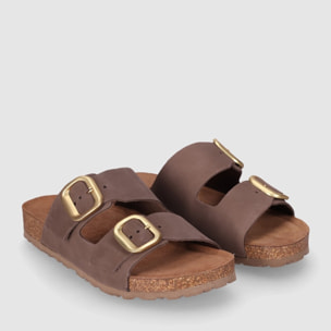 Sandalias de Piel - Marron - Tacón: Bajo