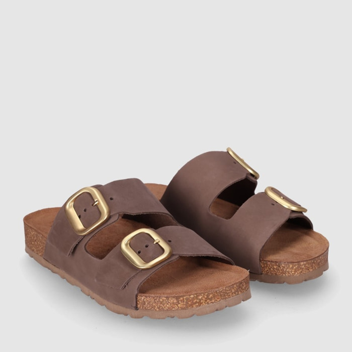 Sandalias de Piel - Marron - Tacón: Bajo